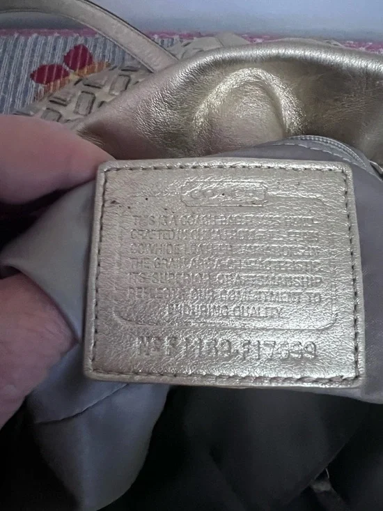 COACH North South Woven Metallic Gold Leather Shoulder Bag - Picture 4 of 13